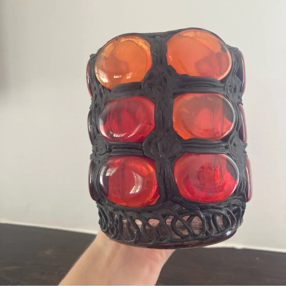 Bertino Originals Vtg mid century art glass gothic brutalist mug candle holder